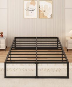 Yicensen Cama Doble 140x190cm Metal Listones Acero Alt. 41 cm, Negra | Montaje Fácil, Silencioso, Carga Máxima 500 kg, Espacio Bajo la Cama