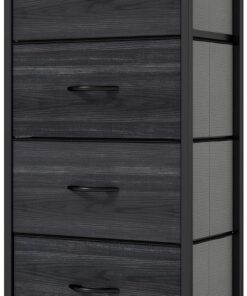 YITAHOME Comoda 4 Cajones,Cajonera de Tela,Sinfonier,Robusta Estructura metálica,Grano de Madera Negra