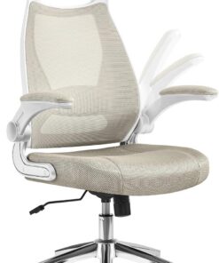 SONGMICS Silla de Oficina Giratoria, Apoyabrazos Inclinables, Beige | Silla de Oficina con Apoyacabezas, Soporte Lumbar, Mecanismo de Balanceo, Superficie de Malla, Beige Capuchino OBN086K01