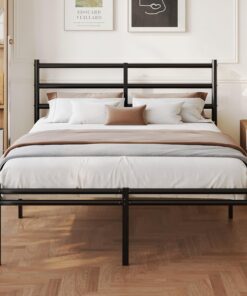 Yicensen Cama Doble 150 x 190 cm con Cabecero y Piecero de Metal | Estructura de Cama con Plataforma de Metal y Soporte de Lamas de Acero, Silenciosa, Fácil de Montar, 36 cm de Alto, Negra