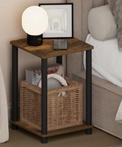 Furinno TURN-N-TUBE Mesita de Noche de 2 Niveles con Diseño de Estante Abierto, Cuadrada con Montaje Sin Herramientas, Mesa Auxiliar, Mesa Lateral, para Dormitorio, Vestidor, Sala de Estar, Pino Ámbar