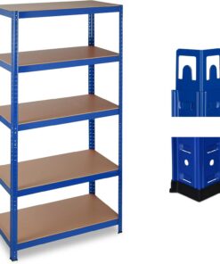 Relaxdays Estantería de carga pesada, 875 kg, Cinco estantes, Sistema de ensamblaje, 180x90x45 cm, Acero & MDF, Azul