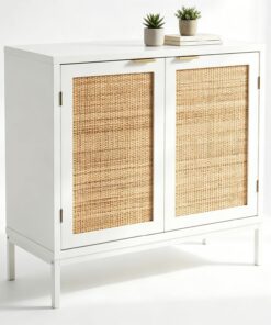 Armario de mimbre blanco para bufé, aparador y mueble de TV, armario decorativo con cierre magnético, patas de metal, antivuelco, armario de cocina para comedor, pasillo, sala de estar