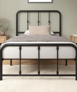 Zinus Florence Cama Individual 80 x 190 cm – Cama 80 x 190 – Estructura de Cama con cabecero y pie de Metal – Altura 35 cm – Somier de Metal Incluido – Compartimento de Almacenamiento Debajo – Negro