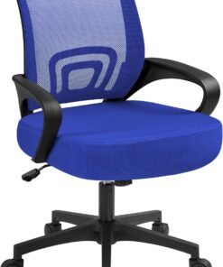 Yaheetech Silla de Oficina Silla de Escritorio de Malla Giratoria Azul | Regulable en Altura, Silla con Apoyo Lumbar, Función Inclinación, Silla Malla Transpirable, Capacidad Max136 KG