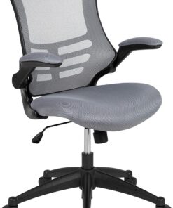 Flash Furniture Silla de escritorio ergonómica, giratoria, respaldo medio, de malla, reposabrazos abatibles, color Gris Oscuro