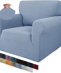 MAXIJIN Funda Creativa Jacquard para Silla de Sala, Super Elástica Antideslizante con Brazos, Amigable con Mascotas, Protector Elástico 1 Pieza para Sillón (1 Plaza, Azul Claro)