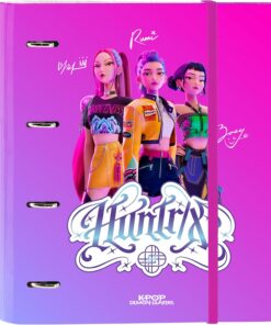 K-POP Demon Hunters - STATIONERY - Carpeta 4 Anillas de 35 cm con 100 Hojas A4, Ideal para Niños de Diferentes Edades, Cómoda y Versátil, Resistencia, 27x3.5x32 cm