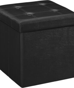 Songmics 38 x 38 x 38 cm Baúl Puff Taburete para almacenaje Plegable Carga máxima de 300 kg Negro LSF30B
