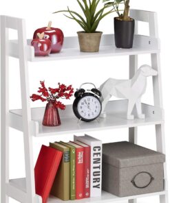 Relaxdays Estantería de Escalera con 3 Niveles, Decoración, de Pie, Plantas y Libros, MDF, 82,5 x 61 x 29 cm, Blanco
