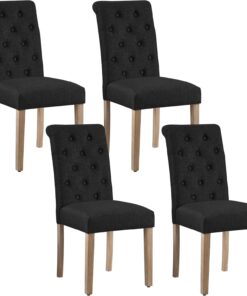 Yaheetech Juego de 4 Sillas de Comedor Silla Acolchada de Tela Negra | Ergonómico, Diseño Moderno, con Respaldo Alto, Montaje Rápido, Tejido transpirable, Silla Tela para Comedor Cocina