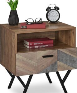 Relaxdays Mesita de Noche, Estilo Industrial, Mesa Cama, Salón o Dormitorio, Mueble Auxiliar, 53 x 50 x 42 cm, Marrón