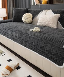 Funda de sofá cálida de felpa jacquard geométrica, funda de sofá suave y divertida, funda de sofá modular antideslizante, protector de muebles acogedor y lavable para niños y mascotas (gris