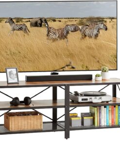 Relaxdays Mueble para TV con 4 Compartimentos Abiertos, hasta 60'', 52 x 140 x 39 cm, marrón/Negro