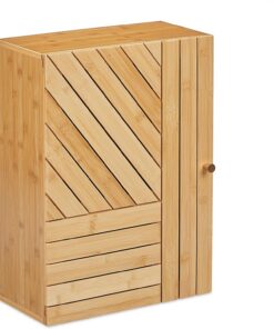 Relaxdays Mueble de Baño para Pared con Puerta de Montaje Variable, Bambú, Balda Regulable, 55 x 40 x 20 cm, Natural