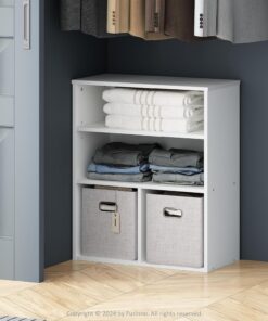 Furinno Reed Organizador De 3 Niveles con Estantes Abiertos, para Dormitorio Y Sala De Estar, Blanco