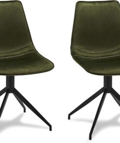 Furnhouse Ibbe Design Juego de 2 Verde Oliva Sillas de Comedor Giratorias Sillas de Cocina Isabel en Terciopelo, Patas de Metal, Sillas para la Cocina Comedor Sala de Estar, 48x57x85 cm