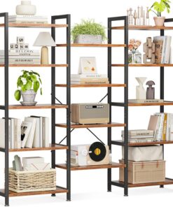 Coleshome Estantería Multipanel 5 Niveles, Separador Librería 145cm Marrón | Estantería 3 Filas 5 Niveles 14 Baldas Antivuelco Separador de Ambientes Exhibir Libros Plantas Decoración Salón Oficina