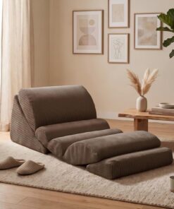 Sillón Lounge 3 en 1, sillón Decorativo con Funda Lavable, sofá bajo Perezoso de Terciopelo Suave, Espuma de Alta Densidad, Asiento Individual para salón y Dormitorio, Marrón