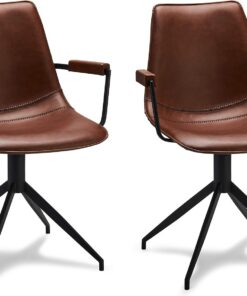 Furnhouse Ibbe Design Juego de 2 Marrón Claro Sillas de Comedor Giratorias Sillas de Cocina con Reposabrazos Isabel en Piel Sintética, Patas de Metal, Sillas para la Cocina Comedor Sala de Estar