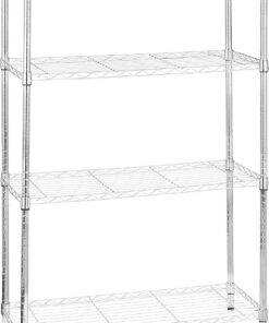 Amazon Basics Unidad de almacenamiento de 4 baldas con estantes ajustables en altura y patas niveladoras, peso máximo de 640 kg, Cromado, 35.5 cm x 91.4 cm x 137.1 cm (D x W x H)