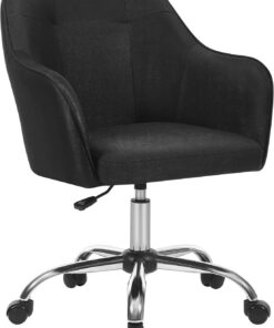 SONGMICS Silla de Estudio Giratoria Altura Ajustable 110 kg | Marco de Acero, Tela de Algodón-Lino Transpirable, para Estudio, Dormitorio, Negro OBG019B01