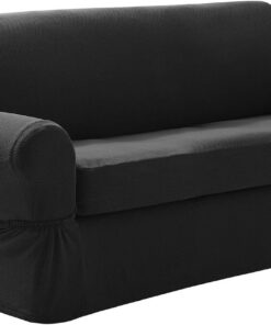 MAYTEX Pixel Ultra Soft Stretch 2 Piece Sofa Furniture Cover Slipcover Funda para sofá, Mezcla de poliéster, Gris Oscuro