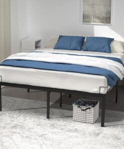 VOUNOT® Cama 140x190 cm Altura 36cm con Espacio Almacenamiento Debajo de Cama, Estructura de Cama Somier de Matrimonio de Listones, Armazón Marco Base de Cama Metal, Mueble para Dormitorio Hogar Negro