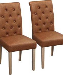 Yaheetech Juego de 2 Sillas de Comedor Acolchada de Piel sintética Marrón | Ergonómico, Diseño Moderno, con Respaldo Alto, Montaje Rápido, Tejido transpirable, Silla para Comedor Cocina