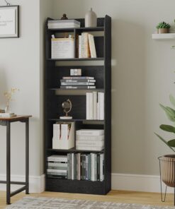 Hzuaneri Librería 6 Niveles, 24x60x170 cm, Negro BC11104X | Estantería Libros, para Salón, Estudio, Oficin, Dormitorio, Estilo Escandinavo, Negro BC11104X