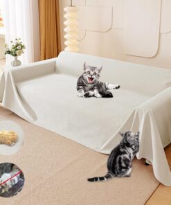 Loiion Fundas de Sofá Anti Gatos, Protector de Sofá para Gatos, Cubierta Impermeable Sillón, Tapiz Canapé 3 Plazas, Forro Sillón anti Felinos y Perros Mascotas, Funda Protectora Canapé Beige 340x180cm