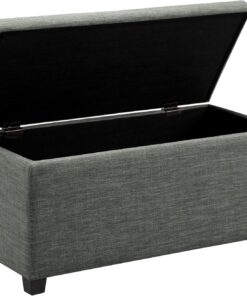 Amazon Basics Banco rectangular acolchado para entrada con almacenamiento, para dormitorio, pasillo, otomana, aspecto de lino, gris oscuro, 42 x 91 x 43 cm