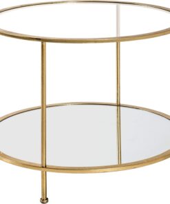 HAKU Mesa de Centro Redonda con Tablero de Cristal Dorado, Metal, Cristal de Seguridad de 5 mm y Espejo de 4 mm - Dimensiones: Altura 45 x Ø 60 cm Estilo: Art Déco