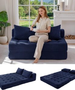 MAXYOYO Sofá Cama Modular Seccional, Sofá Cama Convertible con Cama Plegable y Almohada, Sofa de Pana sin Hueso para Sala de Estar, Dormitorio, Habitación de Invitados, Sin Montaje