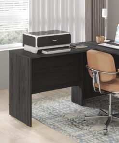 Furinno Roger Escritorio De Oficina De 89 Cm, con Ojal para Cable, Reversible, para Estudio En Casa Y Oficina, Color Gris Costero