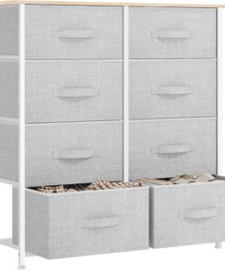 YITAHOME Cajonera de Tela, Cómoda de Tela, Unidad de Almacenamiento de Tela, con 8 cajones Extraíbles, Cómoda de para Sala de Estar, Dormitorio, habitación Infantil, Gris Claro