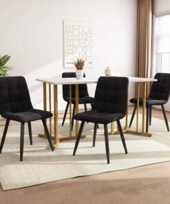 Elegante Juego de Mesa de Comedor con 4 sillas de Terciopelo, Mesa de Cocina con Patas Doradas para 4 Personas, Muebles de Comedor Modernos de MDF para Sala de Estar y Comedor.