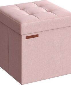 SONGMICS Puff Almacenaje 38 cm, Baúl de Almacenaje, Taburete Reposapiés, Rosa Jalea LSF27R01