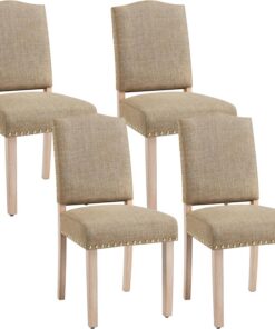 Yaheetech Juego de 4 Sillas de Cocina Tapizada de Tela Patas Madera Khaki | Silla de Comedor Respaldo Alto, Silla de Cocina Tapizada de Tela, Diseño Clásico, Asiento Acolchado, para Salón y Cocina