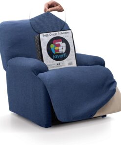 FAVERTI® Funda Elástica Sillón Relax Pies Juntos Reclinable de 70 a 90cm | Modelo Reale | Azul | Funda Sillón Abatible Universal | Protector de Calidad Tejido Jacquard Tacto algodón