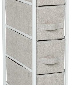 Cómoda con 4 cajones de Tela FOLDRESS S 20x48x76 cm Cajonera organizadora, Patas Regulables en Altura, Estructura de Metal, Gris