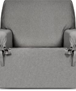 Eysa Genna Funda de sillón Antimanchas 1 Plaza con Lazos, para sillones de 80 cm-120 cm Respaldo orientativamente (Unos 55 cm - 60 cm de sentada del sillón), Negro Beige.