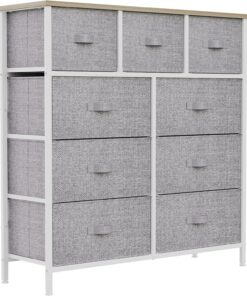 YITAHOME Comoda 9 Cajones,Cajonera de Tela,Sinfonier,Robusta Estructura metálica,para Dormitorio, Salón, Pasillo,Gris Claro