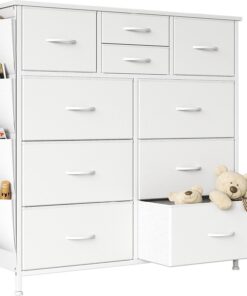 Cómoda para dormitorio con 10 cajones, organizador de almacenamiento de tela para guardería, sala de estar, armario, color blanco