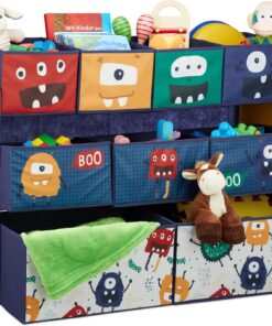 Relaxdays Estantería Infantil con 9 Cajas de Tela, Diseño de Monstruos, 70x92,5x30cm, Cajonera para Juguetes, Multicolor