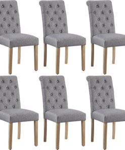 Yaheetech Juego de 6 Sillas de Comedor Silla Acolchada de Tela Gris Oscuro | Ergonómico, Diseño Moderno, con Respaldo Alto, Montaje Rápido, Tejido transpirable, Silla Tela para Comedor Cocina