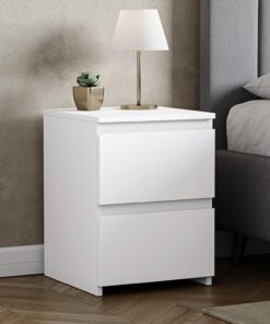 Vida Designs Denver - Mesita de Noche Grande con 2 cajones para Dormitorio, mesita de Noche Moderna, Mesa Auxiliar de 48 x 39,5 x 39,5 cm (Blanco)