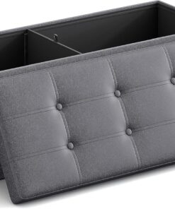 SONGMICS Puff Almacenaje, Baúl de Almacenaje Plegable, 38 x 110 x 38 cm, Taburete Reposapiés, Banco de Cubo, Soporta hasta 300 kg, para Sala de Estar, Dormitorio, Entrada, Gris Pizarra LSF070G01