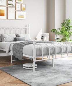 Marco de cama de metal con cabecero, cama de matrimonio o cama individual, cama de invitados, cama juvenil para dormitorio, habitación de invitados, cama de invitados, cama de invitados, 120 x
