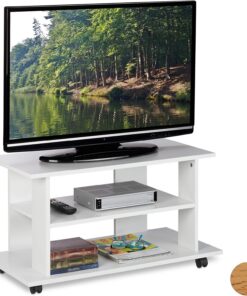 Relaxdays Mueble TV Ruedas con 2 Compartimentos, Mesa Televisión, 45 x 80 x 40 cm, Blanco